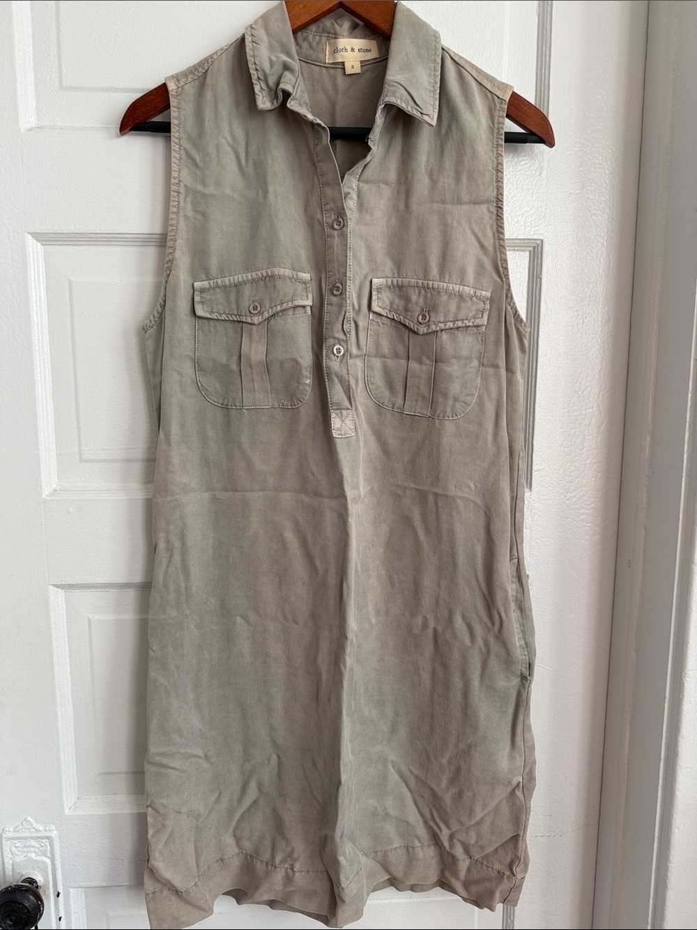 cloth & stone Washed Olive Button-Front Collared Dress